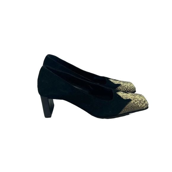 RODO Black Square Snakeskin Toe Western Style Heels Size 35 / US 5 - Picture 5 of 9